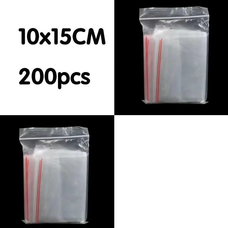 100/200/300pcs Small Zip Lock Plastic Bag Reclosable Transparent Bag Shoe Bag Vacuum Bag Poly Clear Bags Thickness 0.05mm