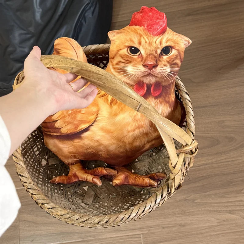Funny Cat Head Chicken Body Plush Pillow Weird Meme Stuffed Cushion Creative Weirdcore Animal Doll for Gifts.
