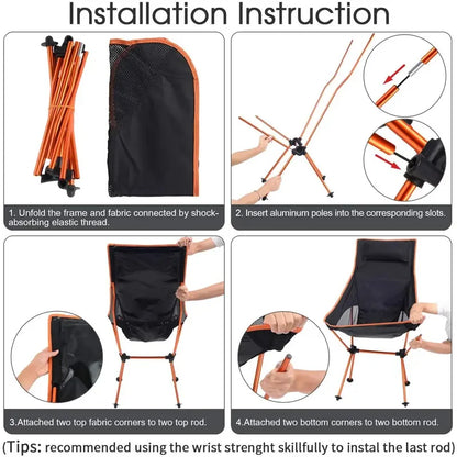 Outdoor Portable Camping Chair, Oxford Cloth Folding Lengthen Seat for Fishing BBQ Festival Picnic Beach, Ultralight Chair