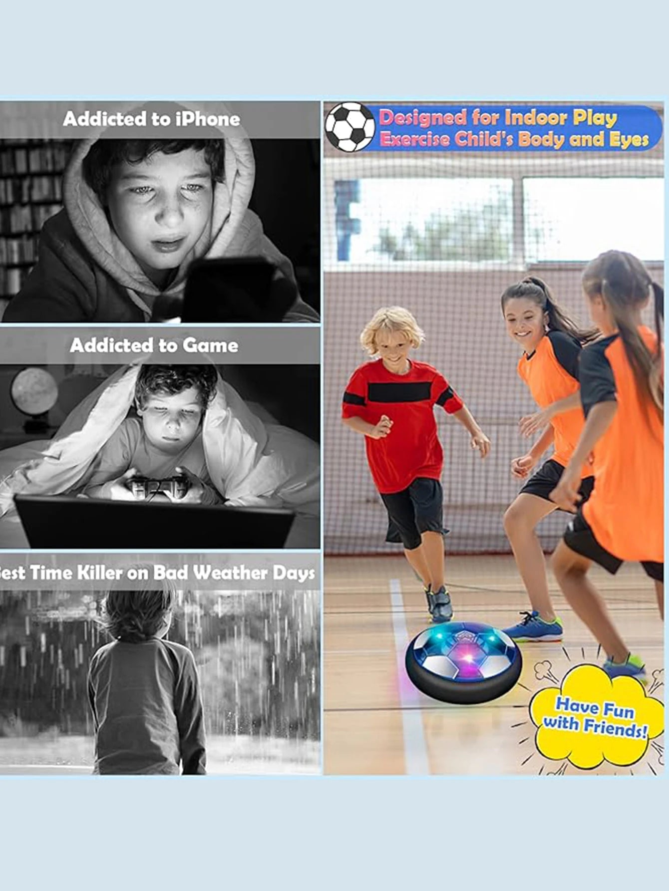 Hover Soccer Ball Kids Toy Indoor Floating Football with LED Light and Safe Bumper, Chritmas Gifts for Age 3+ Years Old Boys Gir