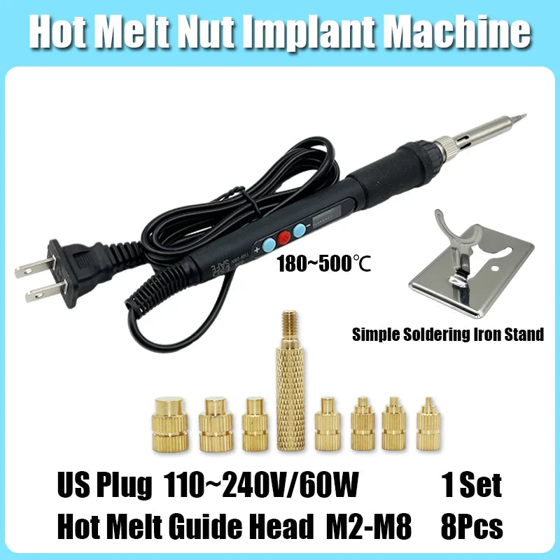 Heat Set Insert Nut Press Tool Brass Soldering Iron Tip Thread Injection Embedded Nuts and Stainless Steel Hex Socket Screw Kit
