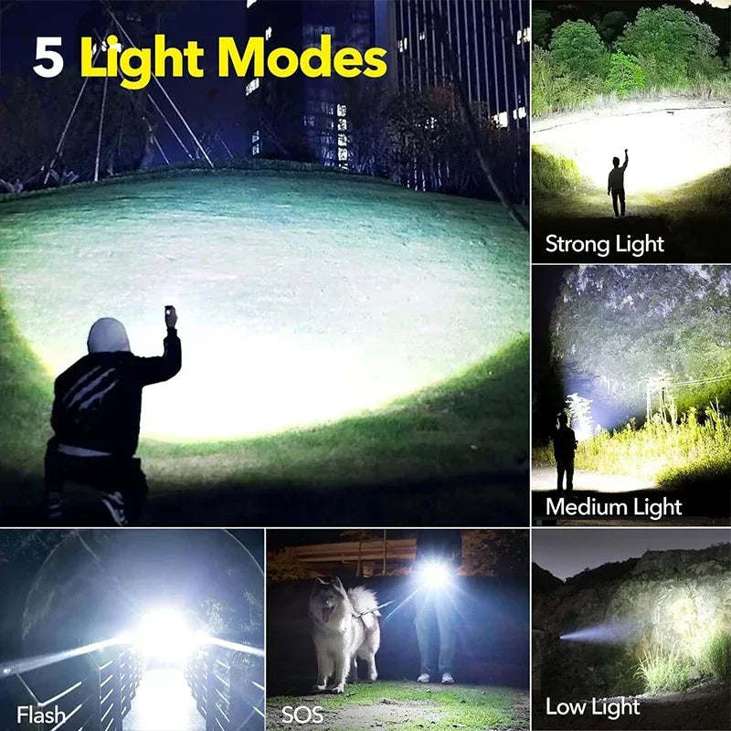 90000LM High Power XHP50 Led Flashlight Rechargeable Torch Zoom Usb Hand Lantern Camping Outdoor Waterproof Emergency