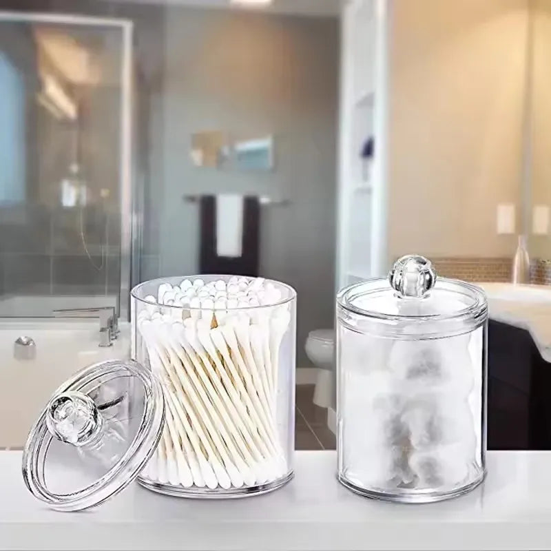 Small Clear Acrylic Qtip Holder Dispenser for Cotton Swabs Balls Pads Floss Picks - Vanity Makeup Storage Box Organizer