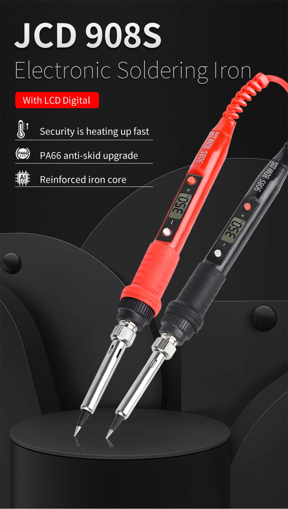 JCD 80W Digital Electric Soldering Iron Kit Temperature Adjustable 220V 110V Welding Tools Ceramic Heater Soldering Tips Rework