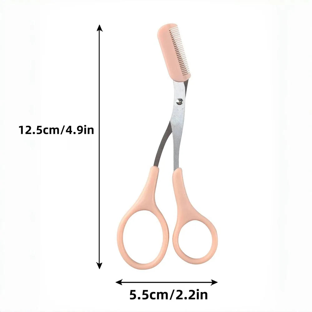 Eyebrow Trimming Scissors Professional Built-in Comb Stainless Steel Non-Slip Brow Shaper Hair Removal Beauty Tool for Men Women