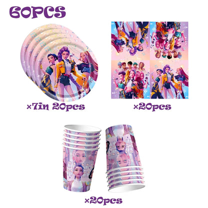 K-pop Kids Birthday Party Supplies All-in-One Decor Set-Paper Tableware Cups Candy Box Gift Bags Banner for Festive Celebrations