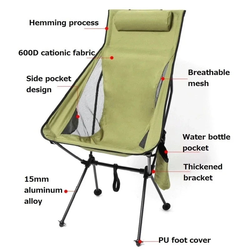 Outdoor Camping Chair Fishing Ultralight Folding Chair Camping Supplies Removable Lightweight Beach Travel Picnic Portable Chair