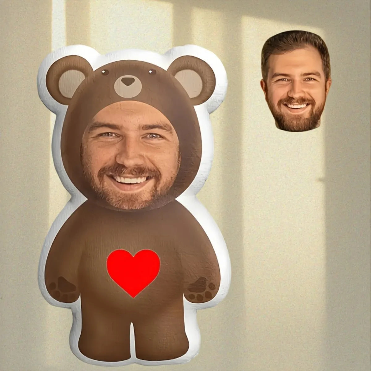 Personalized Photo Home Plush Pillow - Customized Face Bear Shaped Gift with Your Photo, a Must-Have Gift for Friends