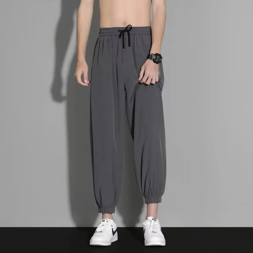Mens Ice Silk Jogger Pants Summer Lightweight Casual Trousers Loose Fit Quick Dry Breathable Sport Fitness Bottoms Wear