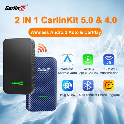 CarlinKit 5.0 & 4.0 Wireless Android Auto Wireless CarPlay Adapter Online Upgrade Plug And Play 2.4G&5Ghz Connect CarPlay Ai Box