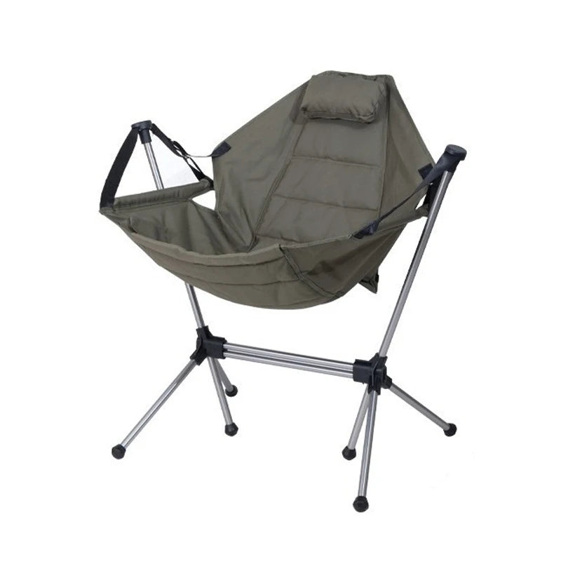 thicken Outdoor folding aluminum alloy rocking chair, camping leisure, portable adult swing chair, backrest chair with pillow