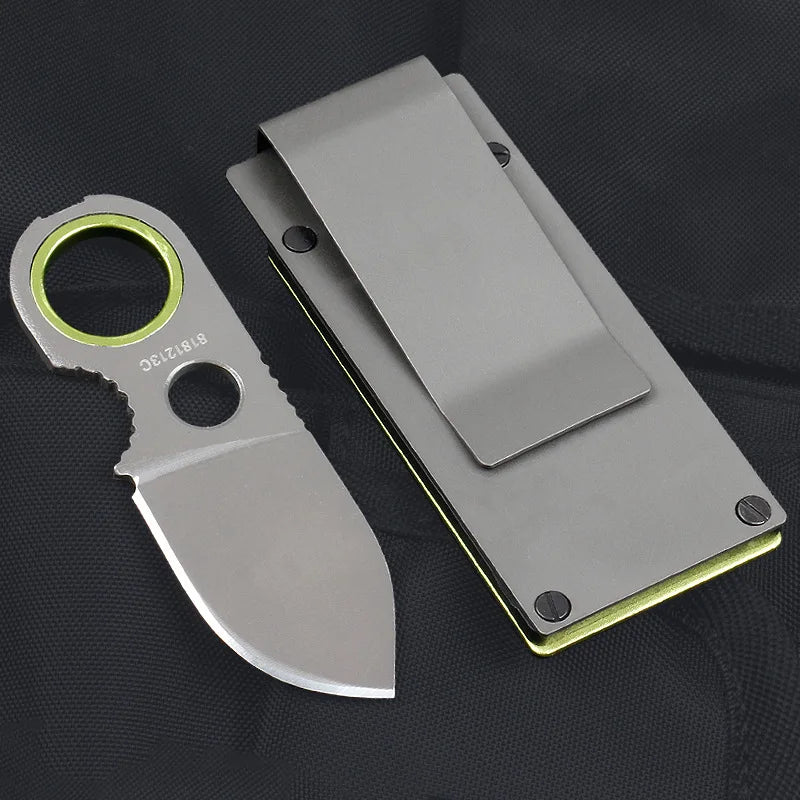 Outdoor Mini Pocket Knife Multifunctional Straight Knife Suction Card Mounted Keychain Pocket Knife Carrying Knife All Steel