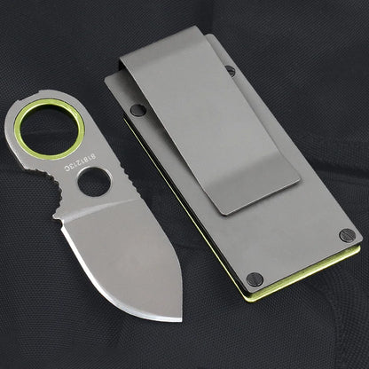 Outdoor Mini Pocket Knife Multifunctional Straight Knife Suction Card Mounted Keychain Pocket Knife Carrying Knife All Steel