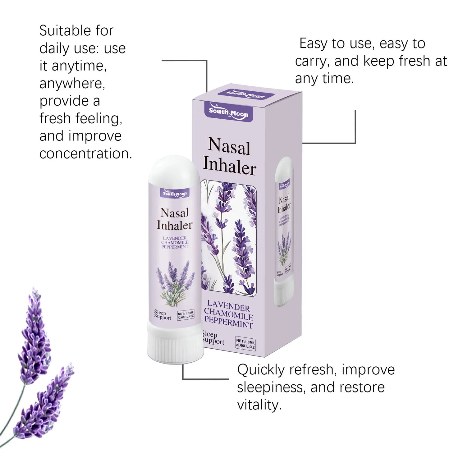 Lavender Chamomile Peppermint Nasal Inhaler Refreshing Breathing Support Sleep Aid Focus Boost Portable Daily Use