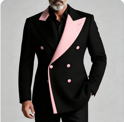 Men's Double Breasted Peak Lapel Wedding Suit Custom 3-Piece Groom Tuxedo Separates Formal Wedding Suit for Grooms Slim Fit Suit