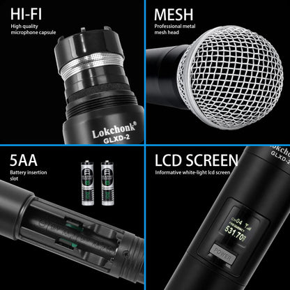 GLXD2 Professional Wireless Microphone system Dual Channel UHF Fixed Frequency Cordless Handheld Dynamic Mic For Karaoke Party