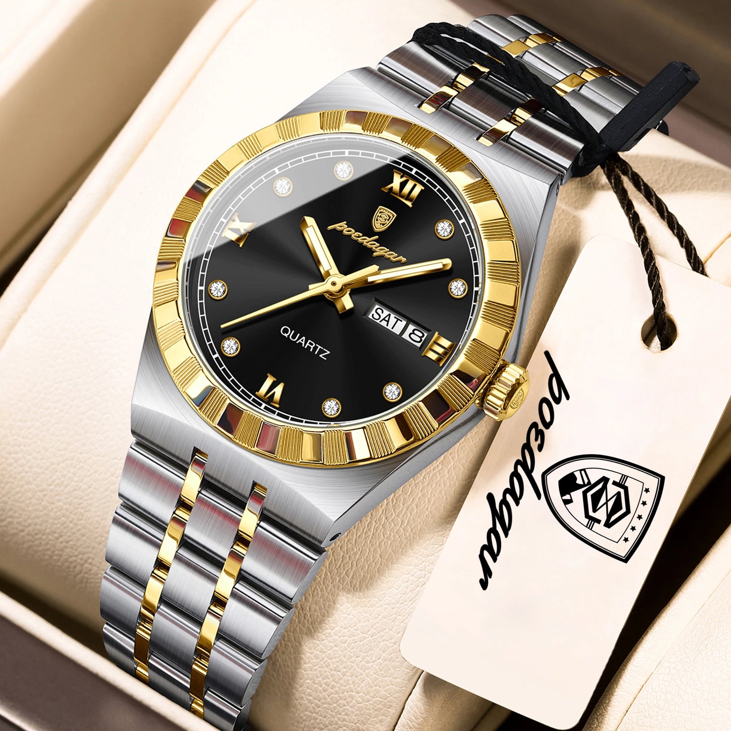 POEDAGAR Elegant Casual Ladies Watch Luminous Waterproof Week Date Fashion Woman Wristwatch Stainless Steel Women Quartz Watches