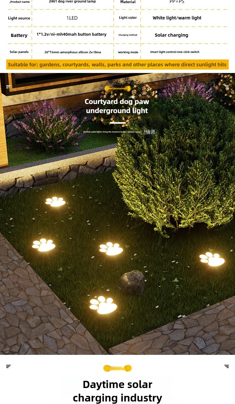 Outdoor  Paw Print Lights LED Solar Light Waterproof Dog Cat Animal Paw Print Light Path Lawn Lamp for Garden Patio Lawn Camping