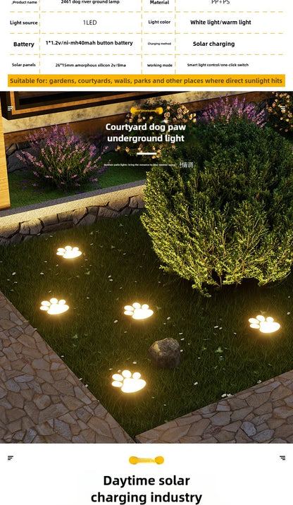 Outdoor  Paw Print Lights LED Solar Light Waterproof Dog Cat Animal Paw Print Light Path Lawn Lamp for Garden Patio Lawn Camping