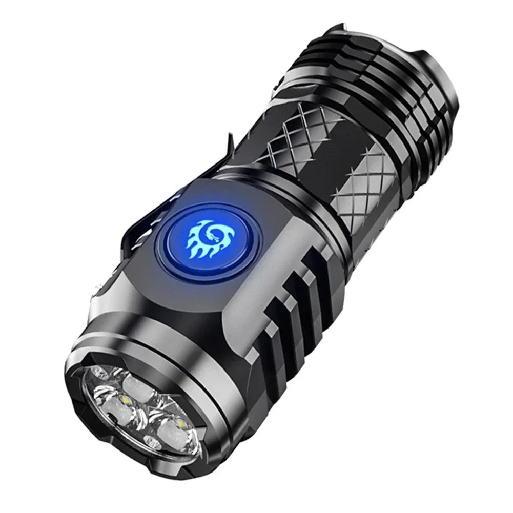 High Strong Power LED Flashlight Built-in Battery Type-C Rechargeable with Pen Clip Torch Outdoor Camping Emergency Lantern