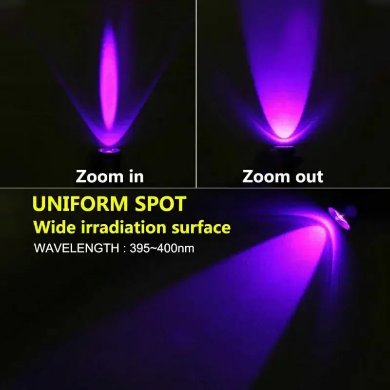 1/2PCS USB Charging Ultraviolet Flashlights UV Flashlight Blacklight Zoomable Torch Lamps Pet Urine Detector Hunting UV Light