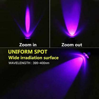 1/2PCS USB Charging Ultraviolet Flashlights UV Flashlight Blacklight Zoomable Torch Lamps Pet Urine Detector Hunting UV Light
