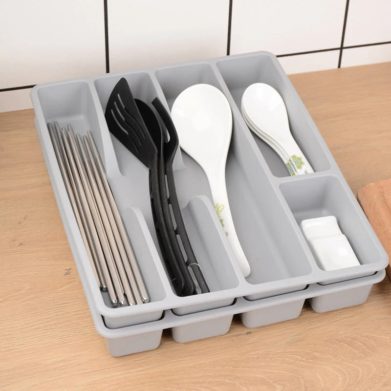 1Pc Kitchen Drawer Cutlery Organizer Silverware Holder Utensil Divider Box Plastic Flatware Storage Tray Home Restaurant Supply
