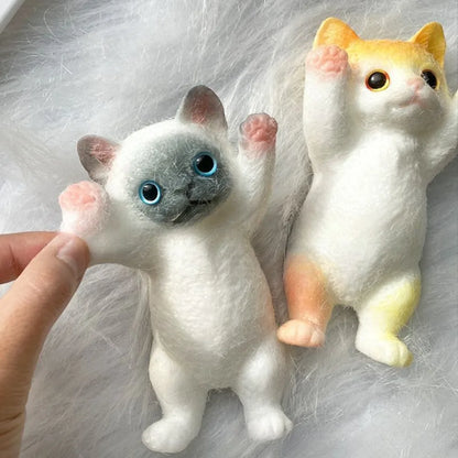 Stress Relief Cat Squeeze Toy Realistic TPR Fidget Toy for Anxiety Soft Sensory Toy for Kids Teens Adults Mochi Squishy