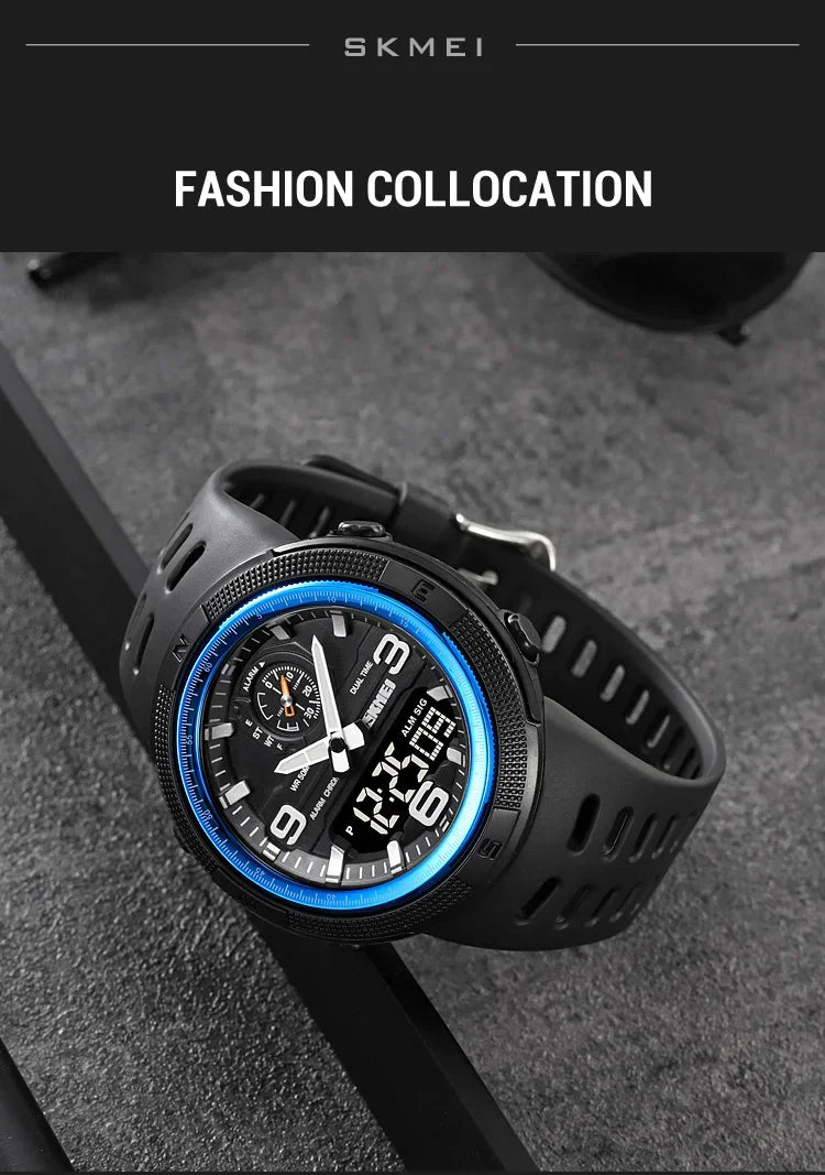 SKMEI  Outdoor Sports Men's Electronic 1655 Watch Dual Display Multi functional Waterproof Student Exploration Watch