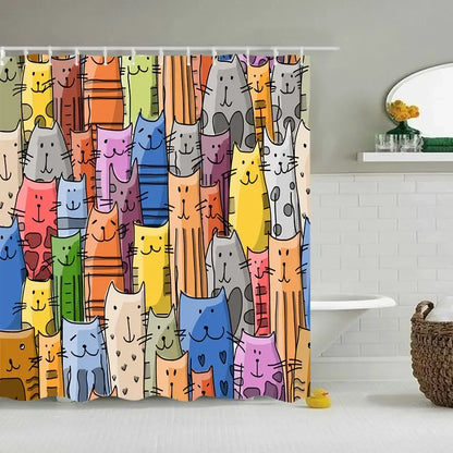 Cat shower curtains bathroom shower curtain Cute 3D fabric shower curtain with hooks funny waterproof shower curtain or Mat