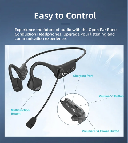 Open Ear Bone Conduction Headphones with dual microphone Wireless Bluetooth Headphone with Mic Headset for work/business/Cycling
