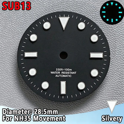 28.5mm NH35 Watch Dial Luminous Dials Single Calendar Dial Suitable For NH35 Movement Can Support DIY Dial Customization Logo