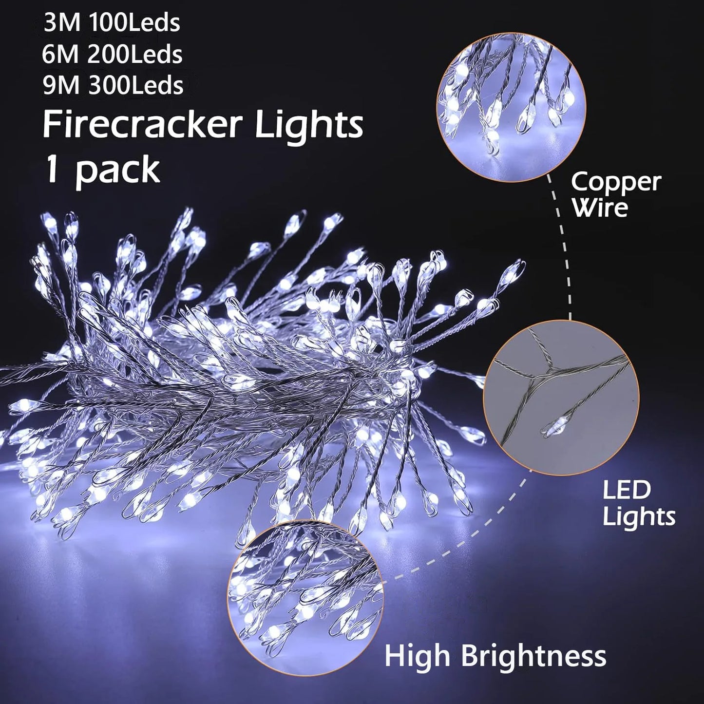 USB Power LED Firecracker String Lights Remote Control Garland Fairy Lights for Wedding Party Garden Plants Christmas Decoration
