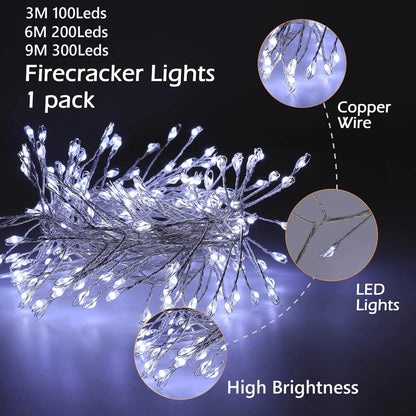 USB Power LED Firecracker String Lights Remote Control Garland Fairy Lights for Wedding Party Garden Plants Christmas Decoration