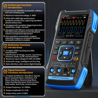 FNIRSI 2C23T 2C53T Upgrade 50MHz Handheld Digital Oscilloscope Multimeter Signal Generator 3 in 1 Dual Channel Automotive Tools