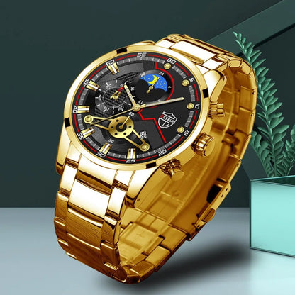 6P/Set Golden Quartz Watch Set for Men, Gold Business Casual Fashion Watch Set for Men