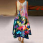 New Women's Fashion Casual Printed Dandelion Sleeveless Dress Summer Casual Printed Long Dress
