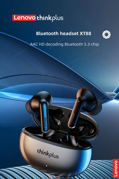 Oryginalne słuchawki Lenovo XT88 TWS bezprzewodowe Bluetooth 5.3 podwójny mikrofon Stereo redukcja szumów bas HIFI sterowanie dotykowe douszne