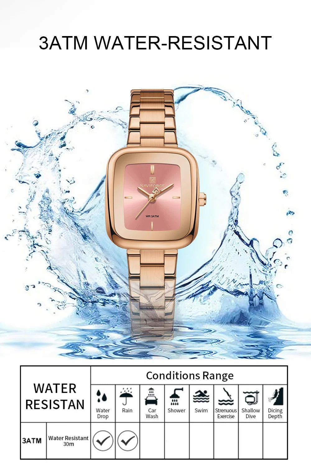 NAVIFORCE Women Quartz Watch Retro Fashion 3ATM Waterproof Stainless Steel High Quality Durable Elegant Daily Ladies Wristwatch