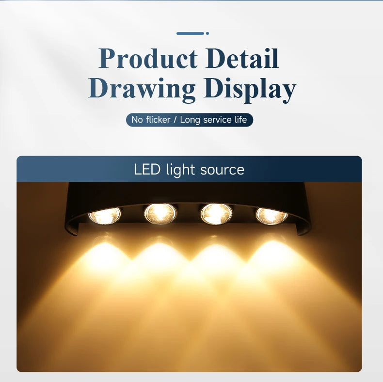 LED Wall Lamp AC110-265 IP65 Outdoor Waterproof Aluminum Wall Light Up Down luminous lighting Indoor  Stair Garden Sconce Light