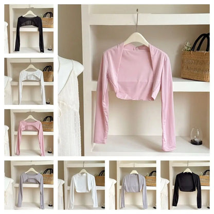 Ultra-thin Long Sleeve Crop Top Quick-Drying Anti UV Long Ice Silk Sleeves Solid Color UV Protection Sunscreen Arm Covers Girls