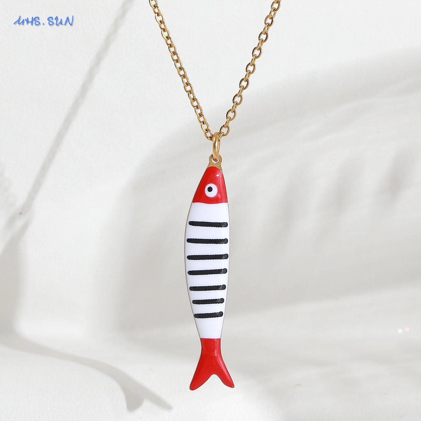 Cute Colorful Enamel Fish Pendant Necklaces For Women Girls Lovely Stainless Steel Gold Color Summer Waterproof Beach Jewelry