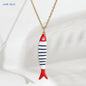 Cute Colorful Enamel Fish Pendant Necklaces For Women Girls Lovely Stainless Steel Gold Color Summer Waterproof Beach Jewelry