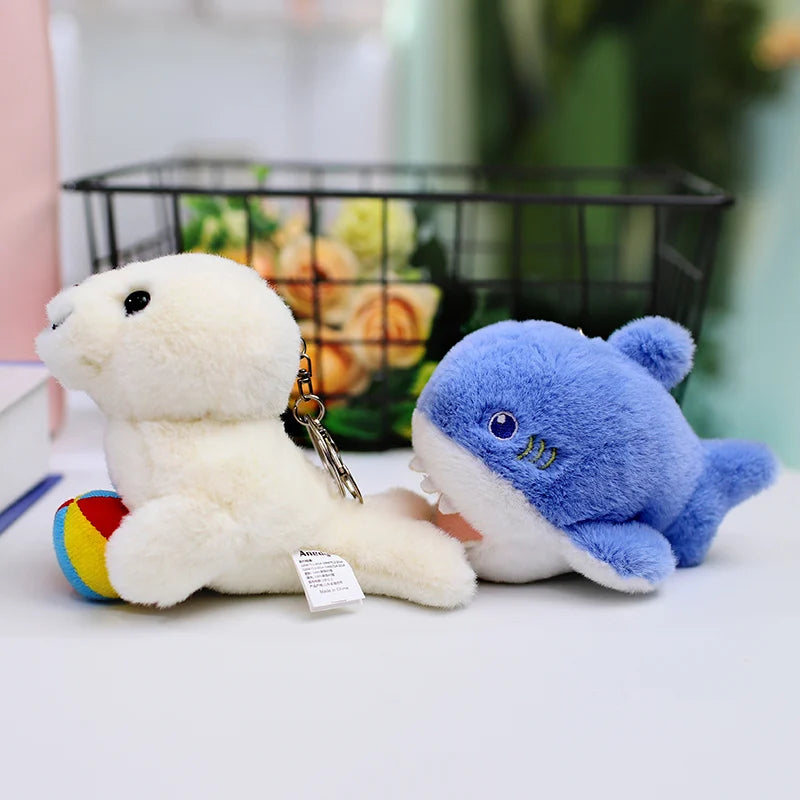 Seal Shark Whale Beluga Keychain Pendant Doll Mini Marine Animal Plush Keyring  Backpack Pendant Decor Kawaii Pendant Doll