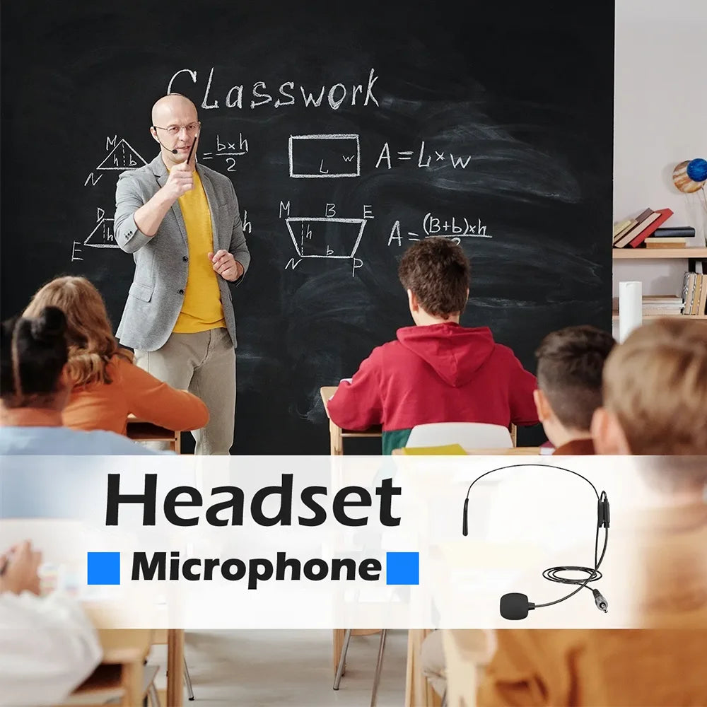 BOMGE Dual Wireless Microphone System Headset Mic/Stand Mic/Lavalier Lapel Mic with Rechargeable Bodypack Transmitter & Receiver