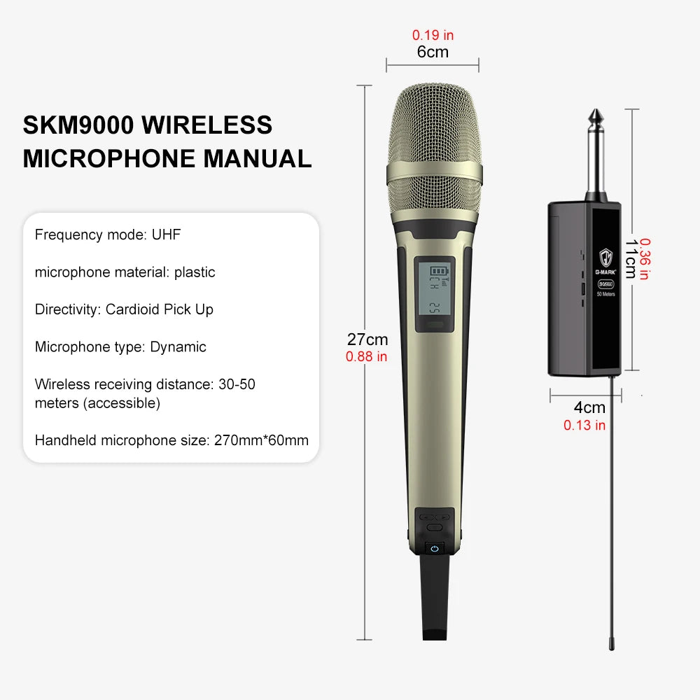 Wireless Microphone G-MARK SKM9000 Professional 2 Channels UHF Frequency Adjustable Metal Handheld Mic For Party Show Teaching