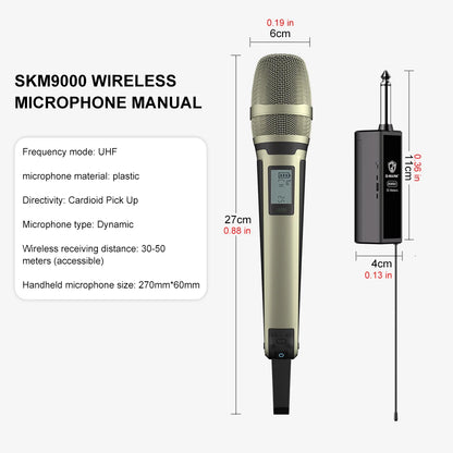 Wireless Microphone G-MARK SKM9000 Professional 2 Channels UHF Frequency Adjustable Metal Handheld Mic For Party Show Teaching