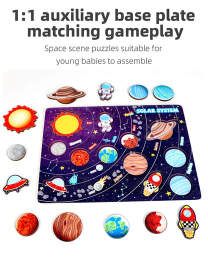 Solar System Puzzle for Kids  Wooden Cognitive Board  Early Learning Space Toys  Montessori Astronomy Toy  Safe Non-Toxic Puzzle