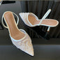 Brand Designer Mesh Embroidered White Women's High Heels Flower Straps Sexy Bareback High Heels Dress Women's Wedding Shoes