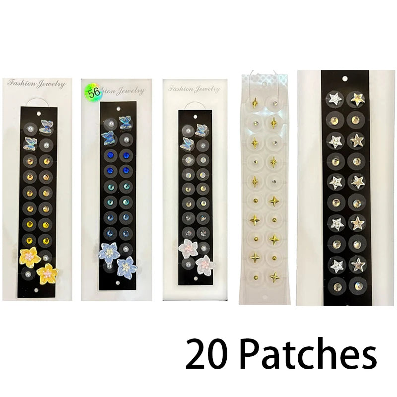 20 Patches Fashion Butterfly Flower Ear Point Stickers Ear Pressure Patch Rhinestone Acupuncture Auricular Ear Stickers Massager